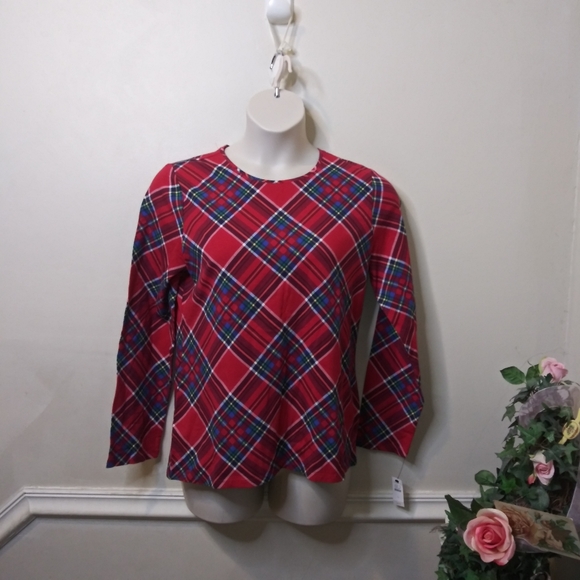 Talbots Red, Blue, Yellow, Green & White Plaid Long Sleeved Tee - Picture 7 of 7